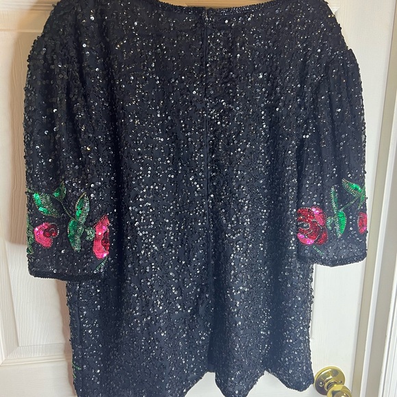 Vintage Laurence Kazar silk sequin & beaded top XL-XXL - Picture 6 of 9